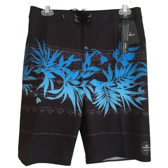 O'NEILL HYPERFREAK Boys 18 Boardshorts Side Zip Pocket Black Blue 29" Waist - Picture 1 of 4